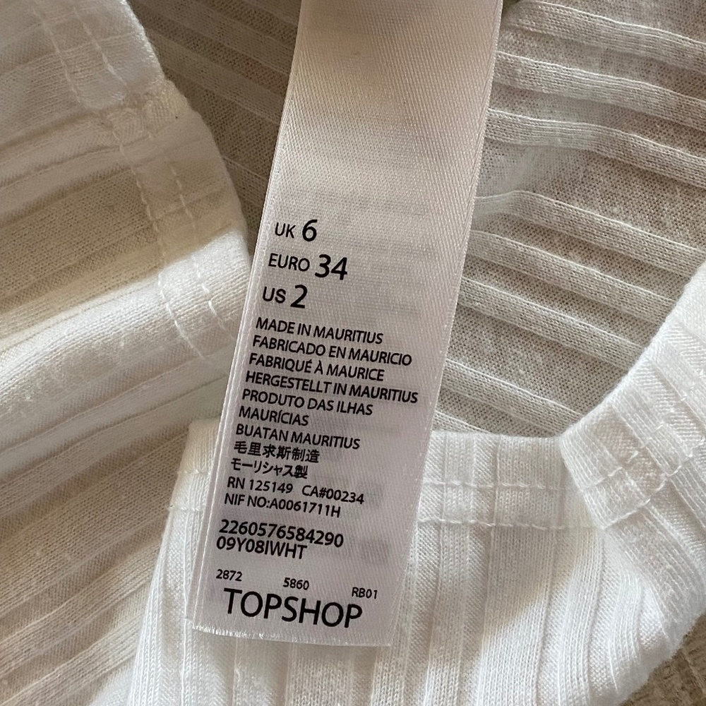 Topshop Alexa tee short sleeve ribbed white size 2 - Picture 10 of 11
